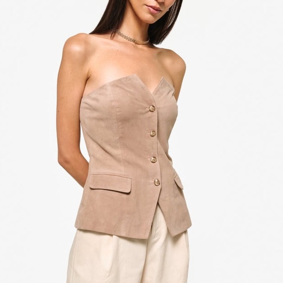 NWT Cami NYC Zamora Suede Leather Corset Vest Incense Tan Sz 8 - Picture 2 of 16